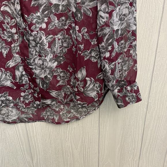 Kut From The Kloth Wine Floral Long Sleeve Sheer Top Small NWT - Picture 3 of 5